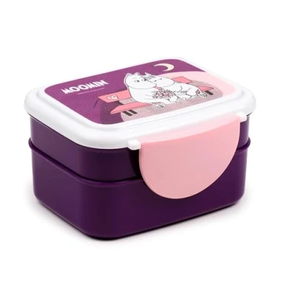 Image of Puckator Moomin Clip Lock Stacked Bento Lunch Box With Cutlery For Adults and Kids Compartments Fork &amp; Spoon Snack Food Containers Lids Stackable Pots