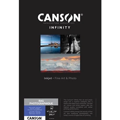 Image of Canson Infinity Rag Photographique 310gsm,white matte inkjet paper, A3+, box of 25 sheets