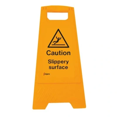 Image of Warning Signs Caution slippery surface (free standing floor sign) Yellow Polypropylene