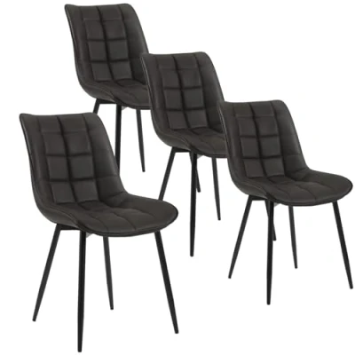 Image of WOLTU Dining Chairs Set of 4 pcs Kitchen Counter Lounge Leisure Living Room Corner Anthracite Faux Leather Reception with Backrest and Padded Seat