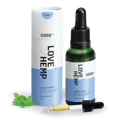 Image of Love Hemp Super Strength Peppermint Flavour Oral Liquid Drops 30ml, 6000mg Premium with MCT Coconut Oil, Vegan &amp; Gluten Free