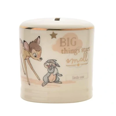 Image of Widdop &amp; Co Disney Magical Moments Ceramic Money Box Bambi Officially Licenced Merchandise Home Decor Piggy Bank for Children/Kids Bedroom Gifting. H: 8.5cm x W: 8cm D: 8cm.