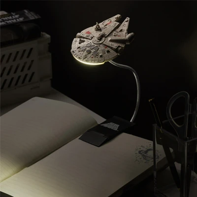 Image of Star Wars Millennium Falcon Clip On Book Light Officially Licensed Disney Reading Light, Lamp Design with Flexible Cable, Featuring Iconic Han Solo Spaceship, 3 Modes, Battery Powered P