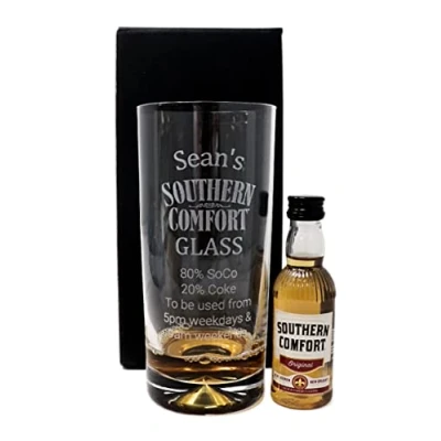 Image of Personalised Dimple Highball Glass &amp; Miniature Southern Comfort% Design (Cardboard Gift Box)