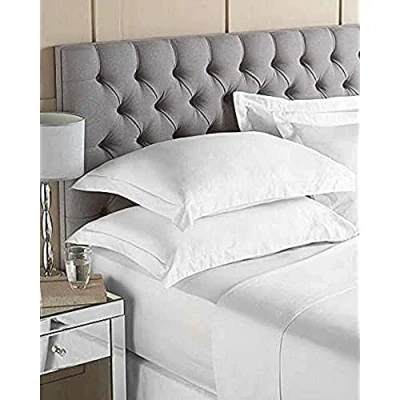 Image of Riva Paoletti King Egyptian Quality Fitted Sheet Optic White 400 Thread Count Elasticated Corners 100% Plain Cotton Sateen Machine Washable 150 x 200 30cm (59&quot; 79&quot; 12&quot;)