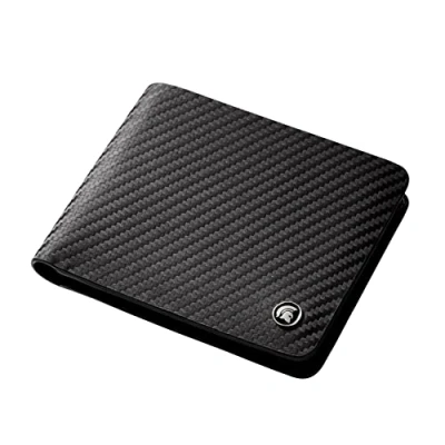 Image of POWR Mens Wallet RFID Blocking Carbon Fibre Bi fold Card Holder with 6 Slots, 2 Note Compartments and an ID Window Slot, Stylish Minimalist Design Gift Box (Black Tan)