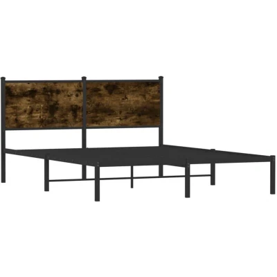 Image of vidaXL Metal Bed Frame without Mattress Smoked Oak 140x200 cm
