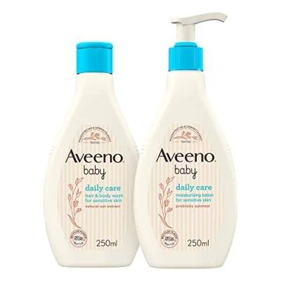 Image of Aveeno Baby, Daily Care Set, Hair and Body Wash Plus Moisturising Lotion, for Sensitive Skin, 250 ml