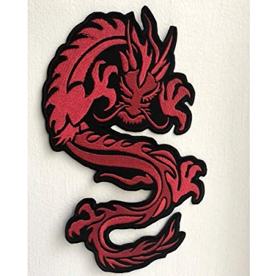Image of Chinese Tribal Tattoo red Dragon Iron on Sew Embroidered Patch