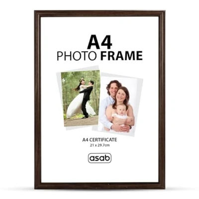 Image of ASAB Pack of 1 A4 Frame Wall Hanging Hooks Flat Classic Design Picture with Quick Photo Insertion Clear Acrylic Display for Table Top Home and Office (Dark Brown)