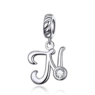 Image of LaMenars Letter Dangle Bead Charms Initial Alphabet A Z 925 Sterling Silver Zirconia fits European Charm Bracelets &amp; Necklaces