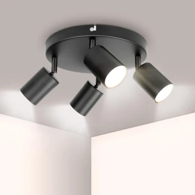 Image of Ketom GU10 LED Ceiling Light Rotatable 4 Way Round Spotlight in Black Modern Lighting Bulb Not Included