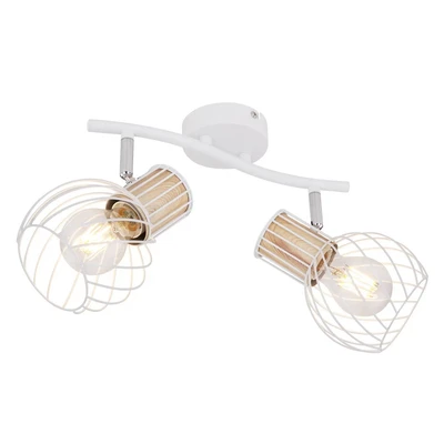 Image of Globo Luise ceiling light, white, wooden look, 2 bulb