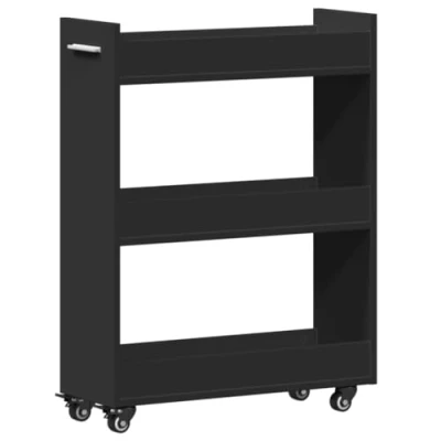 Image of vidaXL Cabinet with Wheels Black 60x22x79 cm Engineered Wood