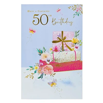 Image of UK Greetings 50th Birthday Card for Her/Friend Presents Design