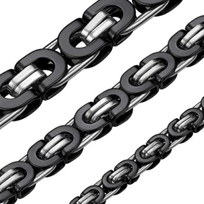 Image of 6MM Wide Byzantine Biker Urban Heavy Chain Necklace for Men and Women Teen Boy Black Silver Two Tone Stainless Steel 26 Inch