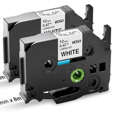 Image of Upwinning Compatible Label Tape Replacement for Brother p Touch Tape, TZe 231 12mm 0.47 Black on White Laminated Cassette Work with H101c 1000 1010 H100 H105 H107, 2 Pack