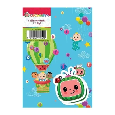 Image of Danilo Promotions Ltd Officially Licensed Coco Melon Wrapping Paper, 2 Sheets &amp; Tags