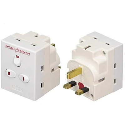 Image of K M Electronics® 3 Way Spike Anti Surge Protect 13A 13 AMP Plug Socket Adaptor Switched