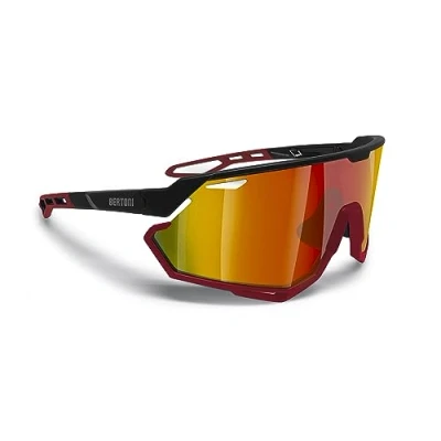 Image of BERTONI Sport Cycling MTB Running Sunglasses for Men Women in TR90 100% UV Block mod. ALPHA (Matt Black/Matt Red Gold Mirror Lens)