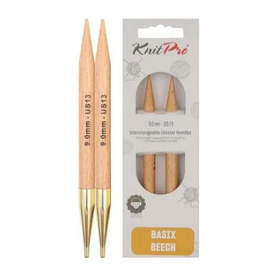 Image of KnitPro Basix Birch: Circular Knitting Pins: Interchangeable: Normal: 11.6cm x 9.00mm, Birchwood, Multi Colour, 9mm