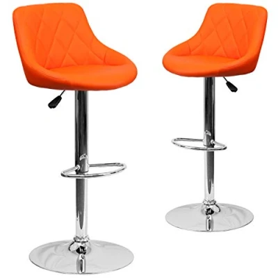Image of Flash Furniture Caldwell 2 Pk. Contemporary Orange Vinyl Bucket Seat Adjustable Height Barstool with Diamond Pattern Back and Chrome Base