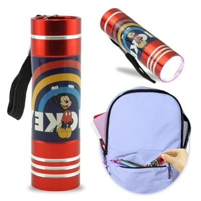 Image of Mickey Mouse Flashlight Torch, 9 LED Torch with Colors Mini for Kids Featuring TV Characters Boys 3+ Years Red