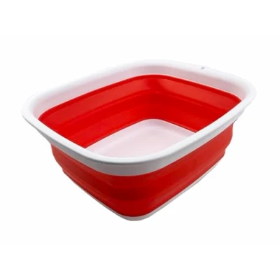 Image of SAMMART 7.7L Collapsible Tub Foldable Dish Portable Washing Basin Space Saving Plastic Washtub (White/Coral Pink)