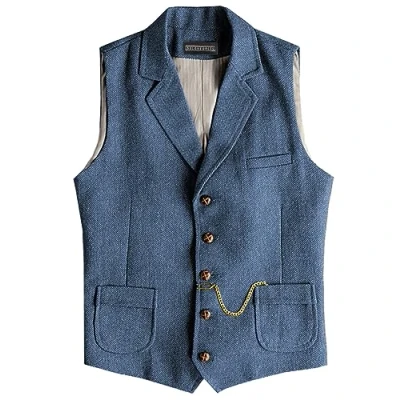 Image of Solovedress Mens Vintage Suit Waistcoat V Neck Wool Blend Regular Fit Vest for Wedding(Bright Blue,XXL)