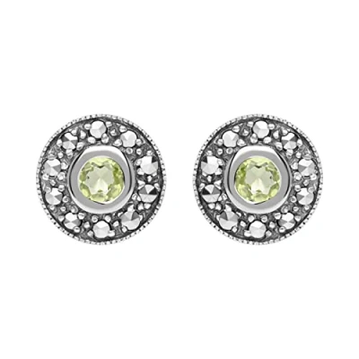 Image of Esse Marcasite Sterling Silver Peridot and Stud Earrings