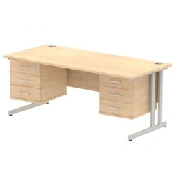 Image of Impulse 1800x800 Desk Maple Silver Cantilever Leg + 2x Fixed Pedestal