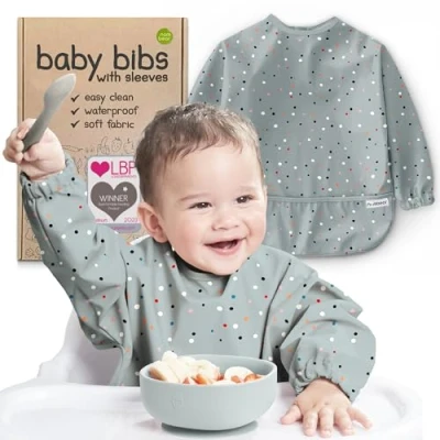 Image of Nombear ® Baby Weaning Bib with Sleeves Waterproof Bibs for 6 12 Months Led Weaning, Coverall Feeding, Toddlers, Apron