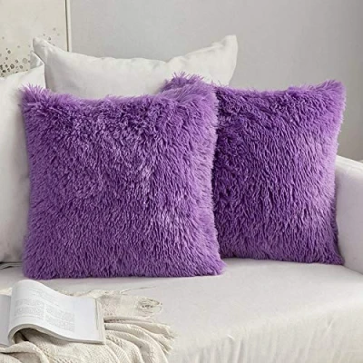 Image of MIULEE Faux Fur Cushion Covers Fluffy Throw Pillow Case Soft Decorative Square Cute Plush For Livingroom Sofa Bedroom 18 x Inch 45 cm Purple Pack of 2