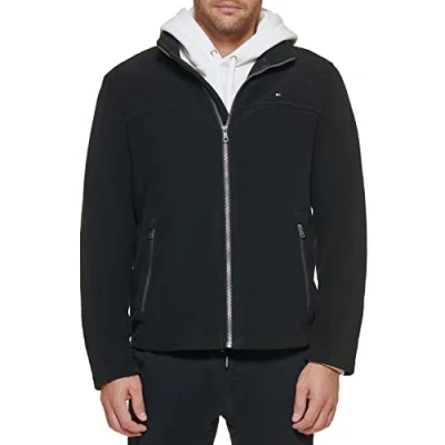 Image of Tommy Hilfiger Men&#039;s Classic Zip Front Polar Fleece Jacket, Deep Black, XL