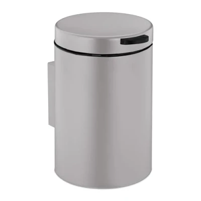 Image of Relaxdays Wall Mounted Bathroom Bin, 3 Litres, Drop down Mechanism, Removable Inner Bucket, Cosmetic Waste Can, Beige