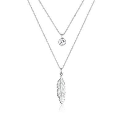 Image of Elli Necklace Feather Boho Festival Crystals 925 Sterling Silver