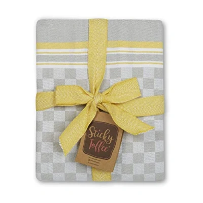 Image of Sticky Toffee 100% Cotton Tea Towel Mustard Grey Chequered Pattern, Pack of 5 Kitchen Set Absorbent, Strong, Quick Dry &amp; Machine Washable For Home Decor Bathroom Accessories