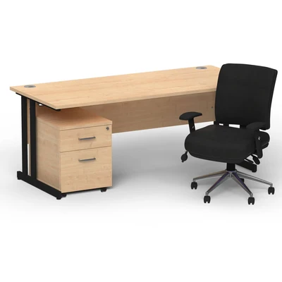 Image of Impulse 1800 Black Cant Desk Maple + 2 Dr Mobile Ped &amp; Chiro