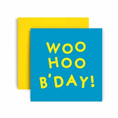 Image of Huxters Funny Birthday Card Woo Hoo Happy for her gifts women Friend Gift Sister Mum 14.8cm (Woo Blue)