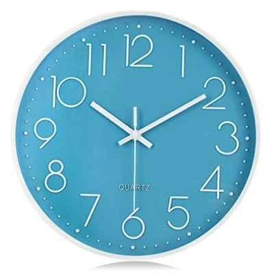 Image of Lafocuse 3D Silent Kitchen Blue Wall Clock Battery Operated,Non Ticking Quartz Decorative Clocks for Living Room Modern Bedrooms Office Home 12 Inch