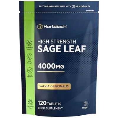 Image of Sage Tablets for During Menopause 4000mg High Strength Supplement 120 Vegan by Horbaach