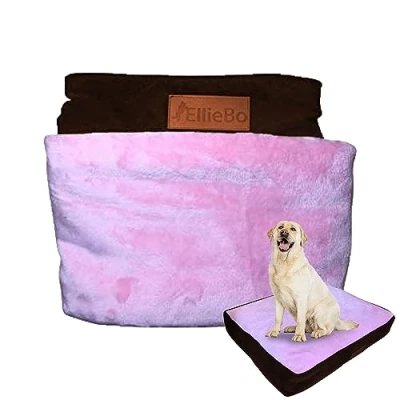 Image of Ellie Bo Jumbo Dog Bed Cover for 60 inch Cage/Crate Brown Corduroy/Pink FauxFur