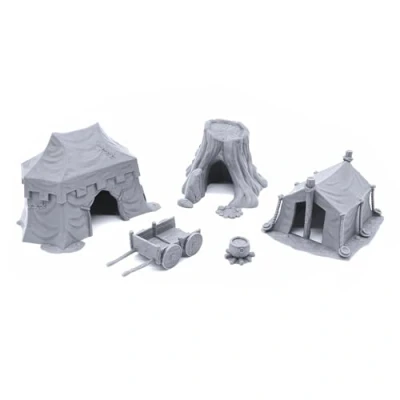Image of EnderToys Campement DND Terrain Compatible with Dungeons and Dragons, Warhammer 40k, 28mm Miniature Wargaming, Tabletop RPGs, Wargame Scenery, Grey