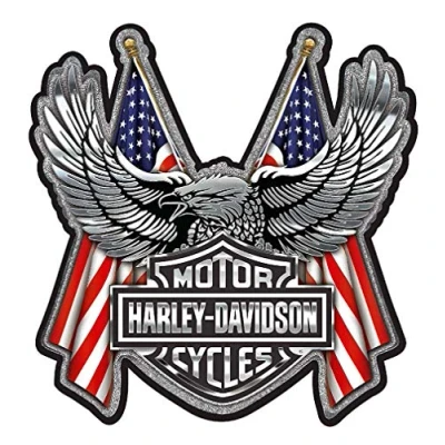 Image of Harley Davidson Embossed Bar &amp; Shield Eagle Flag Chrome Decal 6 x 8 in