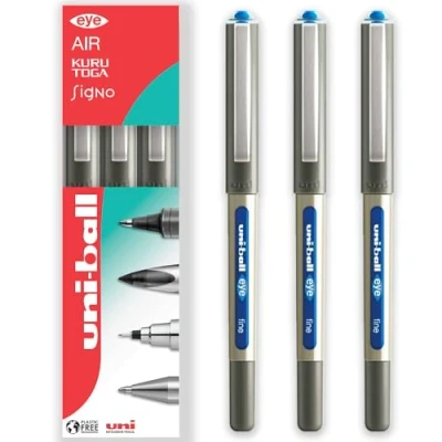 Image of uni ball EYE UB 157 Rollerball Pens 0.7mm Nib In Gift Box Packaging (Pack of 3, Light Blue)