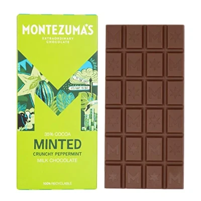 Image of Montezuma&#039;s Minted, 35% Cocoa, Milk Chocolate With Peppermint, Gluten Free, 90g Bar