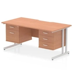 Image of Impulse 1600 x 800mm Edge Office Desk Beech Top Silver Cantilever Leg Workstation 1 2 Drawer 3 Fixed Pedestal