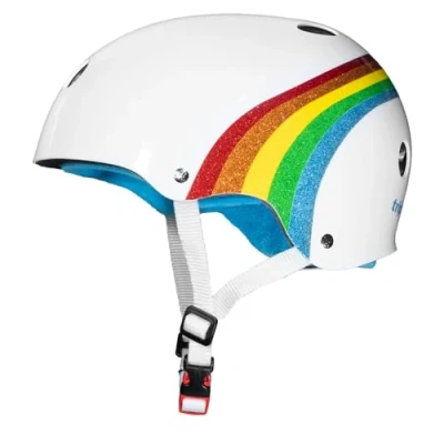 Image of Triple 8 New York Kids&#039; Cert Sweatsaver Rainbow Sparkle Protective Sports Helmet, White, Extra Small