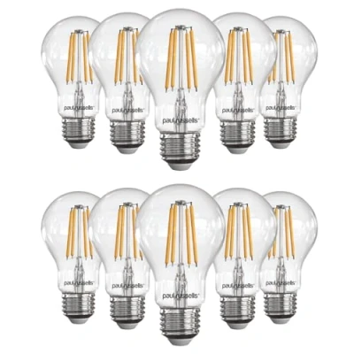Image of paul russells LED Filament GLS Dimmable Edison Screw Fittings E27 Light Bulbs, 7Watt 806Lumens Classic A60 60w Equivalent, 2700K Warm White Dimmer ES Energy Saving Lamps, 10 Pack