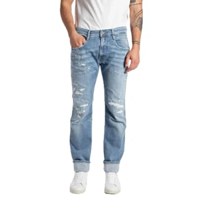 Image of REPLAY Men&#039;s Anbass Aged Jeans, 010 Light Blue, 33 W/36 L